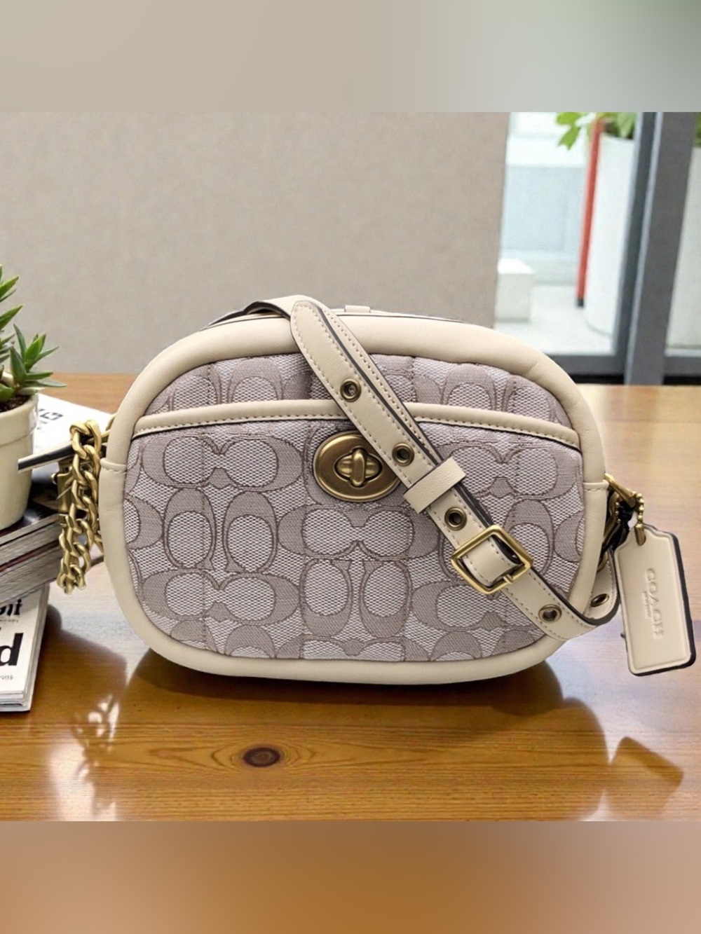 Coach Mini Serena Camera Crossbody Quilted Jacquard Canvas and Leather ✨ EUC